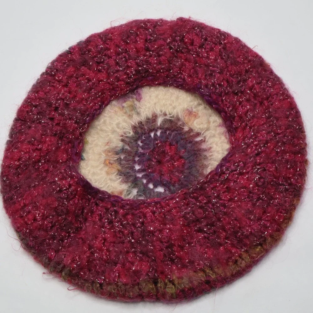 Handmade Style Crochet Knit Beret‎ Beanie Hat Multicolor Sparkle Boho Slouchy